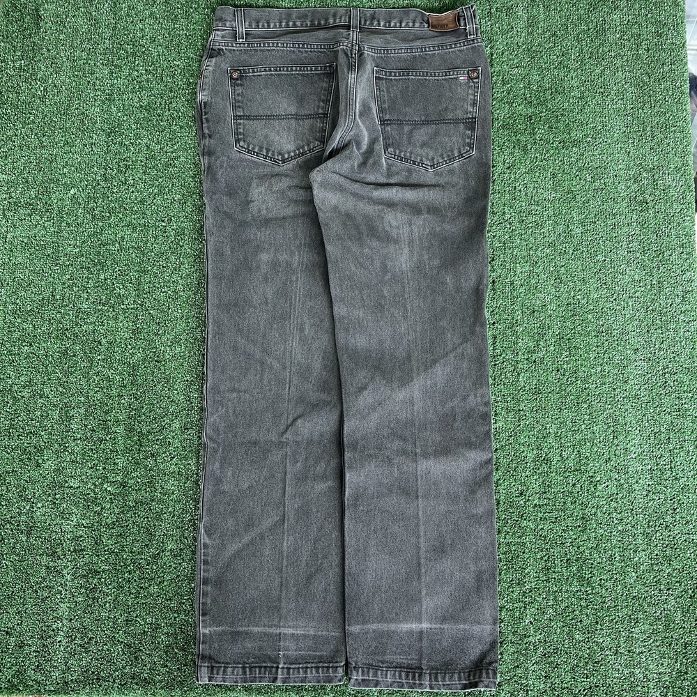 VTG Y2K Mens Tommy Baggy Skate Faded Black Jeans 37x33" 18" Open Southpole Style